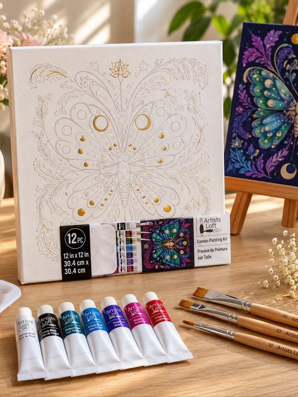 Artist’s Loft Canvas Painting Kit Butterfly Moon 12x12 DIY Paint Set NIP